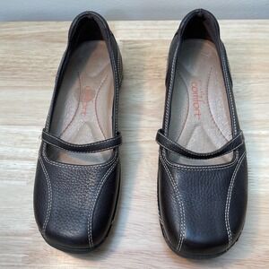 Strictly Comfort Womens 6.5M Brown Leather Mary Jane Flats Square Toe‎ 028-2037